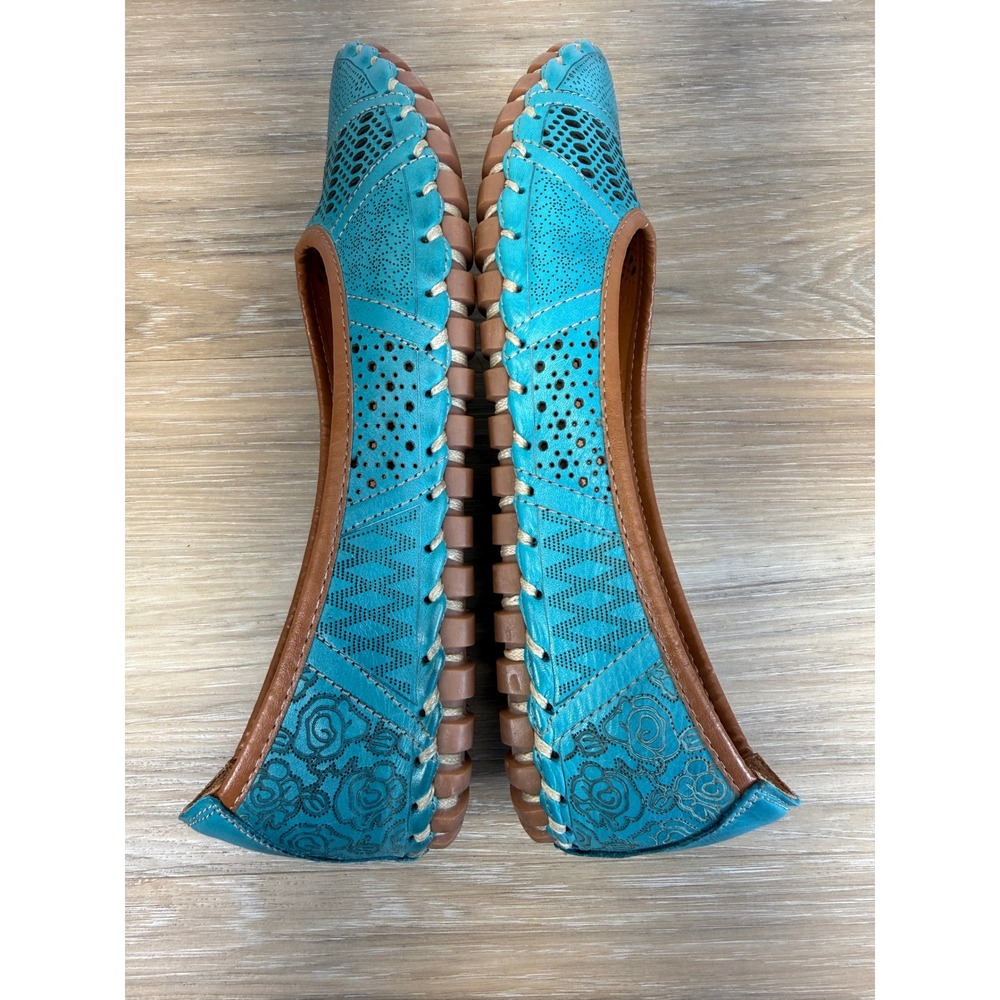 Spring Step Kenyetta Flats Turquoise Laser Cut Leather Boho Chic EU 38 US 7.5-8 - Picture 10 of 11